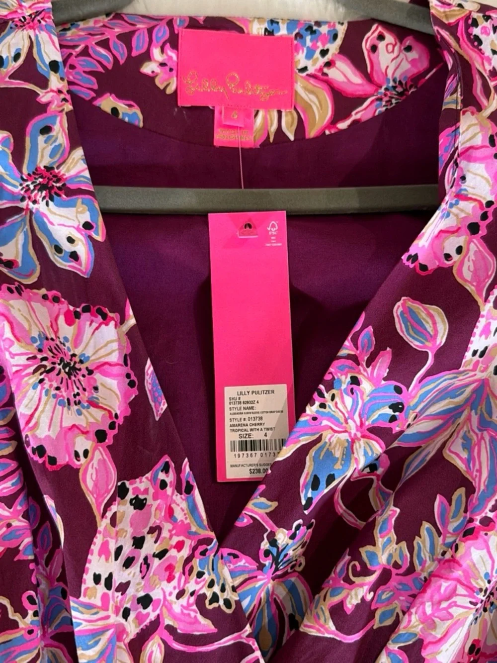 Lilly Pulitzer Purple Floral V-Neck Dress with Pink & Blue Accents - Picture 3 of 4